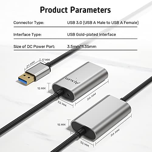Alxum Actif USB 3.0 Câble Rallonge 10M, Mâle A vers Femelle A Répéteur Câble 5Gbps Compatible pour Oculus Rift, PS VR, Lecteur de Cartes, Clavier, Imprimante, Scanner, Caméra