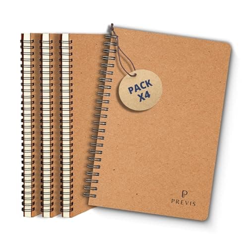 PREVIS X4 Carnet de Notes A5 Feuille Blanche 100% Recyclée - Lot de 4 Petit Cahier de Note A5 avec Anneaux - Idéal pour les Devoirs, le Travail, la Détente et le Déstressage de l'Esprit