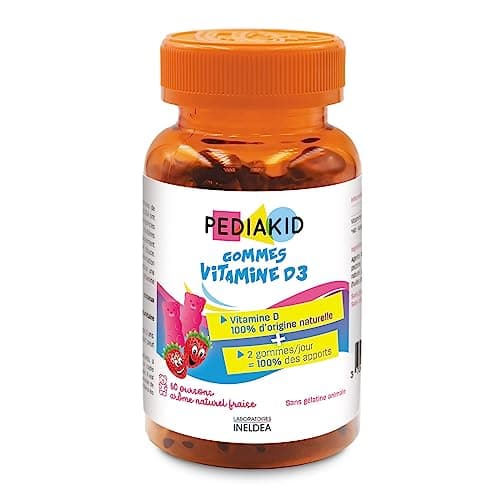 PEDIAKID - Gommes Vitamine D3 - Renforcement des défenses naturelles - Dès 3 ans - Couvre 100% des apports journaliers recommandés - 60 gommes