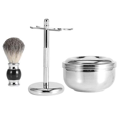 Kit de rasage professionnel pour hommes avec support de rasage pour barbe + brosse à cheveux en faux blaireau + kit bol en alliage de savon, soin de moustache, étui de transport pour homme