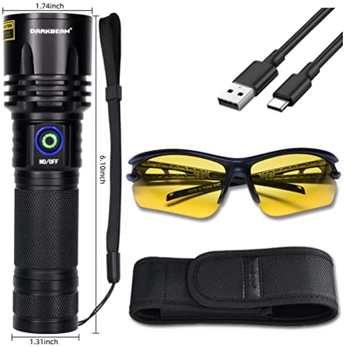 DARKBEAM Lampe Torche UV 365nm Puissante Lumière Noire, LED Lampe de Wood 20W Rechargeable USB C Portable, Lampe de Poche Ultra Violet Détecteur d'urine, Fuite détection, Durcissement en Résine, B14
