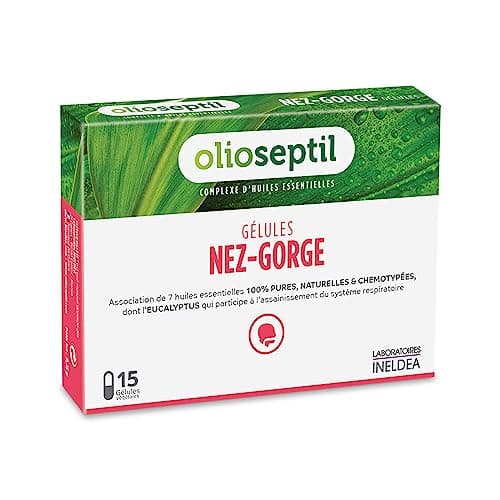 OLIOSEPTIL - Gélules Nez-Gorge - Complexe de 7 Huiles Essentielles Pures et Chémotypées - Assainit le Système Respiratoire & Apaise la Gorge - Dès 15 Ans - 15 Gélules