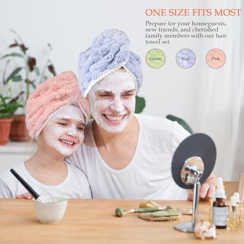 PHOGARY Turban pour Cheveux, Serviette Microfibre Cheveux Bouclés, Lot de 3 Serviettes Turban avec Bouton 65x25 cm, Ultra-Épaisses Serviette Seche Cheveux Sechage Rapide pour Femmes et Enfants