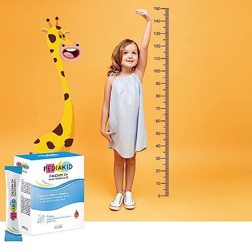 PEDIAKID Calcium C+ Enfant - Croissance Osseuse & Dents Solides 14 Sticks | Dès 3 ans, goût cola, vitamine D3, santé des os et des dents, poudre acidulée qui fond et pétille