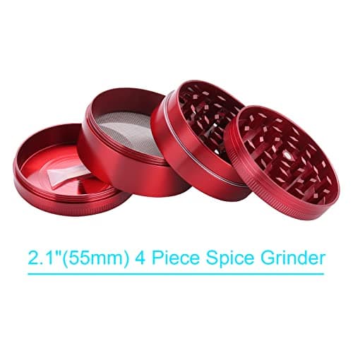Kinstecks ​​2.1" Broyeur d'herbes Moulin à épices en Aluminium, 4 pièces, avec grattoir à Pollen, idéal pour Le Fin Gourmet Qui Recherche l'excellence culinaire-rouge