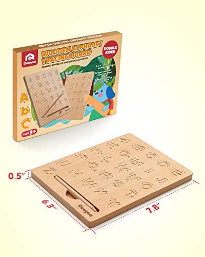 Coogam Planche de traçage de Lettre en Bois Double Face, Alphabet 123 Chiffres Cognition Montessori Apprentissage précoce STEM préscolaire Jouet Cadeau pour 3 4 5 Ans Enfants