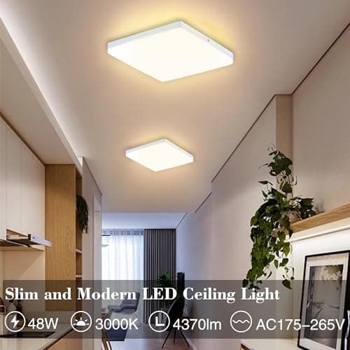 FTL Plafonnier LED 48W,Plafonnier LED Salon Carré Blanc Chaud 3000K,Plafonnier LED Salle De Bain 4370LM,Plafonnier LED Cuisine,Luminaire Plafonnier IP44 pour Couloir,Balcon,Bureau 30x30cm