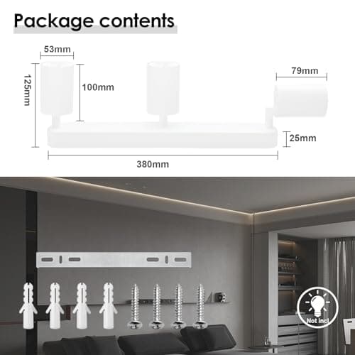 KYOTECH Plafonnier LED GU10 3 Spots Orientables Spot Plafond GU10 Applique Plafond Interieur Pivotants Applique murale LED Blanc,livré sans ampoules