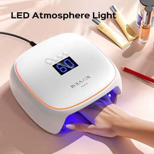 BOLASEN NO UV Lampe Ongles Gel, 60W Lampe LED Ongle avec Ceramic Tech, Professionelle No UV Lampe Ongle No Lésions Cutanées, Séchoirs à Ongles avec Base en Métal & Respiration Légère, HALO 10