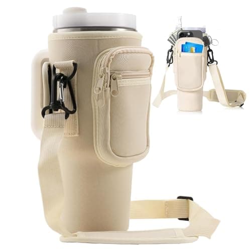 Sac Compatible avec Stanley Cup,Accessoire Compatible avec Stanley Cup,Porte-Bouteille d'eau avec Sangle RéGlable 40 Oz 30 Oz Adapté pour la Randonnée,Les Voyages,Le Camping (Blanc Cassé)