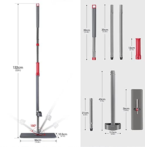 MASTERTOP Balai Serpillière Microfibre à Essorage Intégré, Balai Auto Essoreur avec Tête Rotative à 360°, Serpillère à Rangement Debout pour Nettoyage de Sol avec 6 Tampons Microfibre