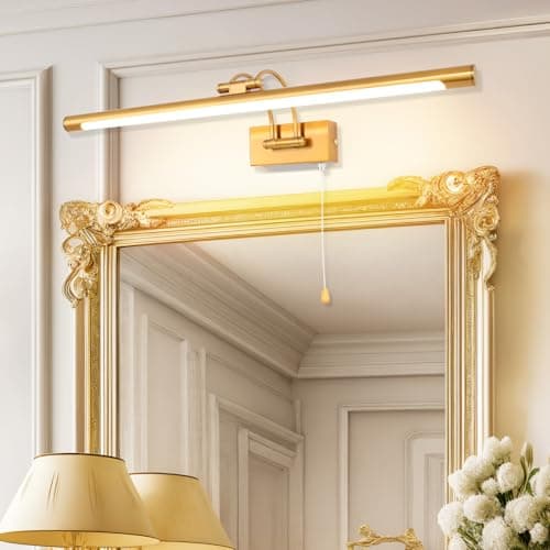 MantoLite 60CM 12W Applique Murale pour Tableaux et Vitrines, LED Miroir Salle de Bains Lumière Avec tête de Lampe Pivotante et Interrupteur Intérieur Éclairage, 3000K Laiton Lampes de Lecture