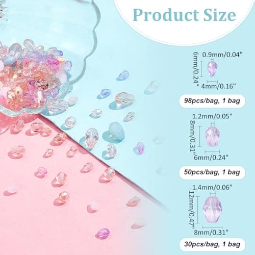 NBEADS Environ 178 Pcs Perles de Verre en Cristal, Perles de Verre à Trou Vertical Perles à Facettes en Forme de Larme pour Bracelets Collier Boucles D'Oreilles Bricolage Trou: 0.09-0.14 cm, Rose