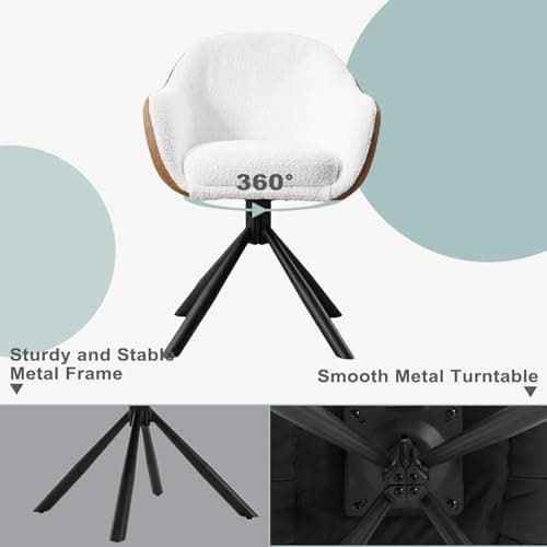 WOLTU 1x Chaise Pivotante, Chaise Salle à Manger, Chaise de Cuisine, Chaise Scandinave, Fauteuil Chambre, Siège Rembourré, Pieds en Métal, Chenille Blanc + Simili Cuir Marron, EZS04ws-1