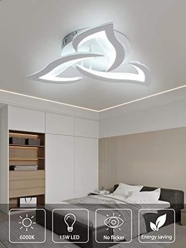 KAUCQI Plafonnier LED Plafonnier chambre moderne Φ56cm pétales de fleurs Plafonnier LED 6000K, éclairage décoratif de au plafond pour le salon, la chambre à coucher,Blanc