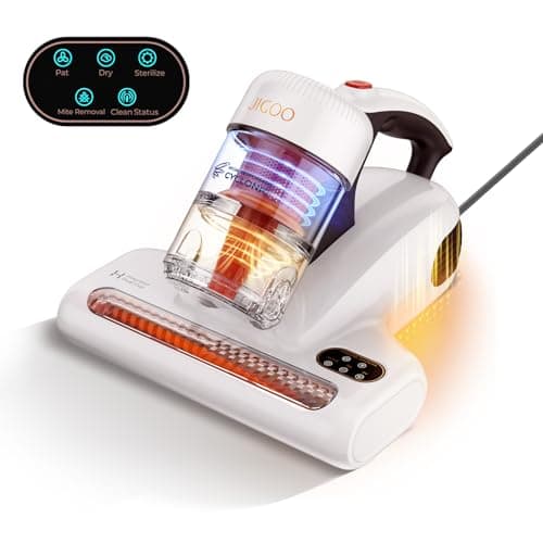 JIGOO Aspirateur Matelas Anti Acariens avec Affichage LED Intelligent, Capteur de Poussière d'acariens, lumière UV-C, Combat Les punaises de lit, Élimine 99,9% des allergènes, Spécial Allergies