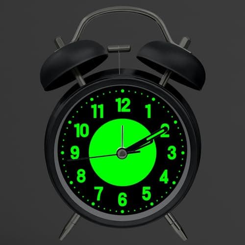 ALEENFOON Réveil Double Cloche avec Veilleuse, Réveil à Aiguilles Vintage Retro Silencieuse sans Tic-Tac, Réveil Lumineux Quartz pour Les Gros Dormeurs, Fonctionne à Piles (Noir)