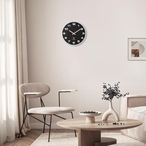 VINILITE Horloge Murale Radio Pilotée 30cm Moderne Pendule Murale à Grands Chiffres pour Salon, Cuisine, Bureau, Chambre