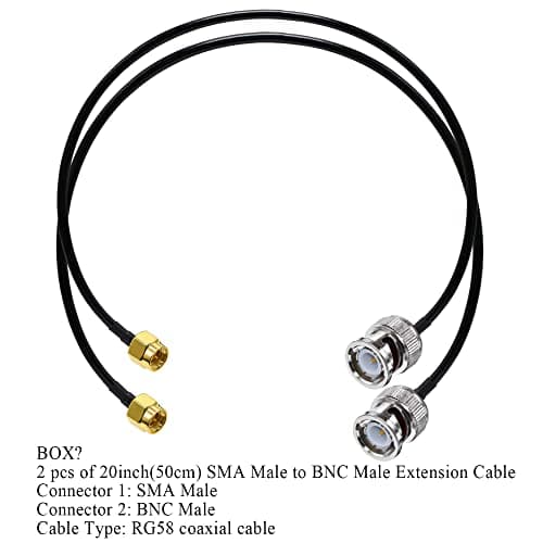 TUOLNK Câble de raccordement BNC vers SMA Câble d'extension mâle BNC vers SMA mâle RG58 20 pouces (50 cm) Câble adaptateur coaxial RF SMA vers BNC pour périphériques LAN sans fil Paquet de 2
