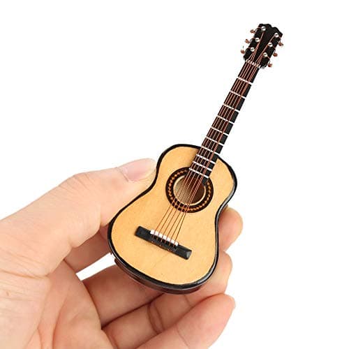 Lazmin Modèle de Guitare Miniature, Ornement d'Instrument de Guitare en Bois avec Support et Étui, pour la Décoration de la Maison, Cadeaux pour Enfants, Amis