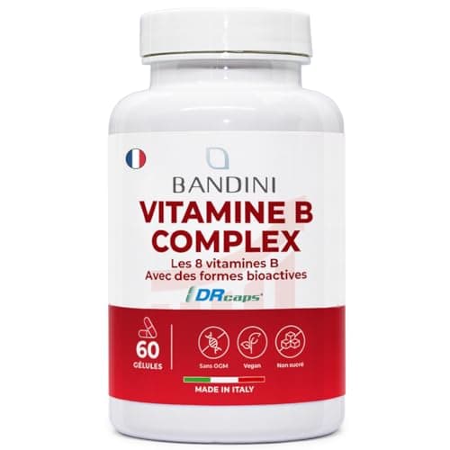 Bandini® Vitamine B Complex | Complexe de Vitamines group B au naturel avec Folate & Biotine: B1, B2, B3, B5, B6, B7, B9, B12, Bétaïne, Choline, Inositol | Haute assimilation | B-Complex 60 Capsules