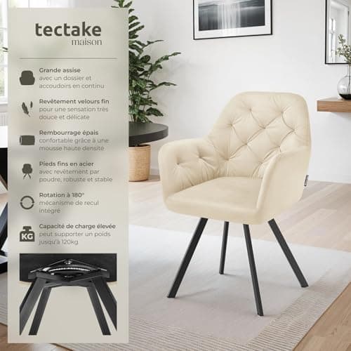 TecTake® Chaise pivotante de Salle à Manger Moderne Fauteuil Salon Chaise Ergonomique Rembourrée Confortable Chaise Design Meuble Salon pour Salle à Manger, Salon, Coiffeuse, Chambre, Cuisine