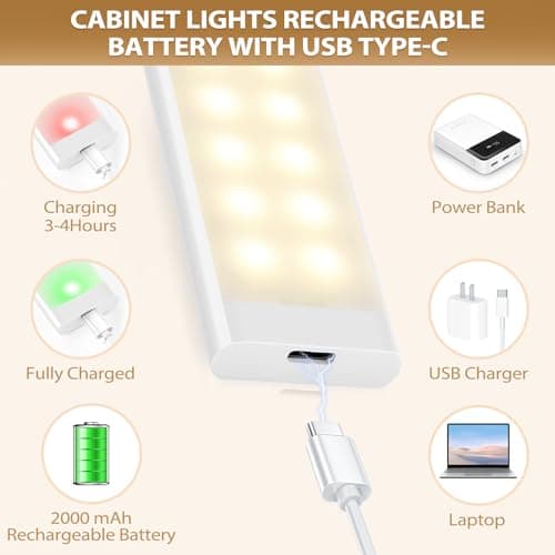 Lot de 3 lampes LED 72 LED pour meuble de cuisine - 30 cm - Avec détecteur de mouvement - Rechargeable par USB et 3 modes de couleur - Barre lumineuse pour armoire, cuisine, veilleuse pour