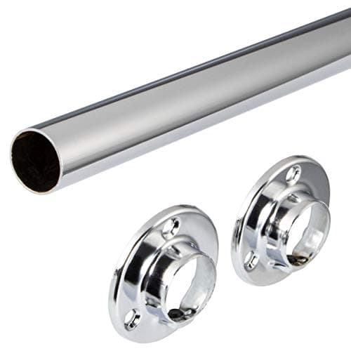Gedotec Tringle à Vêtements | Rail pour Suspendre des Cintres et Habillement dans une Penderie ou Garde-robes | Acier Chromé et Poli, 2 Supports Inclus | 2000mm, Diam 25mm | 1 Pièce