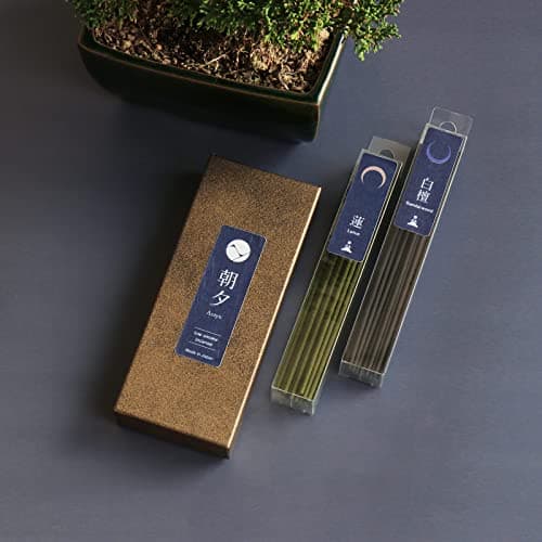 Asayu Japan Set de Bâtons d'Encens à Faible Fumée au Parfum de Lotus et Bois de Santal (40g), Fabriqués au Japon, Idéal pour Le Yoga et Méditation