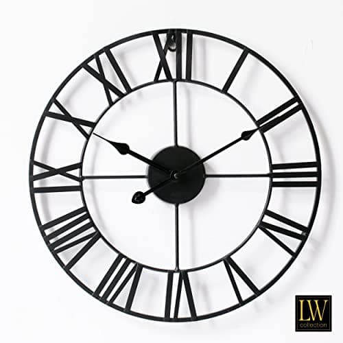 LW Collection Horloge Murale Olivier Noir 40 cm - Grande Horloge Murale avec Chiffres Romains - Horloge Murale Industrielle Silencieuse Moderne - Horloge Silencieuse