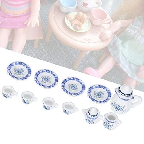 1:12 Accessoire De Poupée, 15pcs Mini Fleur en Porcelaine Tasse À Thé Set Maison de Poupée Décor Cuisine Miniature Simulation Meubles Ensemble Modèle pour Bébé Garçon Fille Dollhouses(Tye 1)