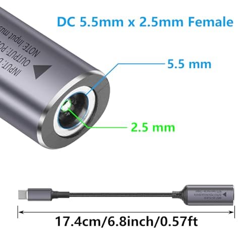 SinLoon Câble PD 140 W DC5525 vers USB C, entrée femelle CC 5,5 mm x 2,5 mm, câble de charge d'alimentation mâle de type C avec puce d'identification automatique PD, pour téléphones, tablettes,