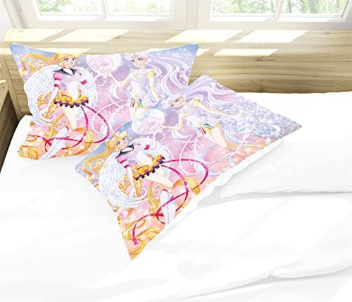 Bfrdollf Sailor Moon Parure de lit 135 x 200 cm, pour fille, motif de l'anime du Japon, 100 % microfibre douce, avec taies d'oreiller, fermeture éclair pour enfants (5, double 200 x 200 cm)