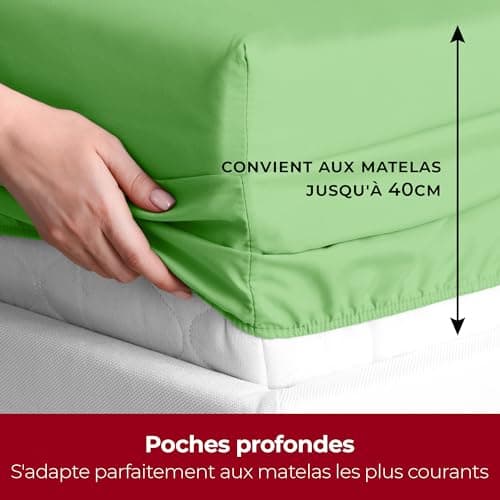 Mellanni Drap Housse 180x200 Bonnet 40 Cm - Doux, Résistant, Anti-Plis, Élastique Tout Autour - (180x200 cm, Pistache)