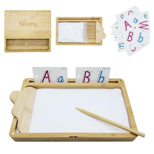 Yayatty Bacs à Sable en Bois Montessori Bac à Sable avec Couvercle für Kinder, Table de Sable Educative Jouet avec Sable, Stylo, Carte pour Les Enfants Ecriture Lettres et Chiffres, Dessin, Blanc