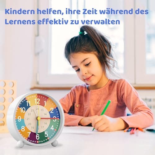 Idota Réveil analogique pour enfant - Sans tic-tac - Avec sonnerie douce - Réveil d'apprentissage - Avec veilleuse - Réveil pour fille et garçon - Pour la rentrée scolaire - Fonctionne avec piles