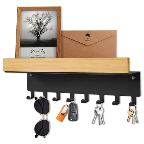 TINIFO Porte Clé Mural en Bois - Accroche Clef Mural Noir, Rangement Clef Mural Moderne avec 8 Crochets pour Couloir, Cuisine, EntréE