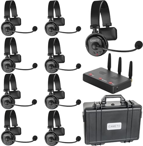 Came-TV Confezione da 9 cuffie interfoniche wireless Waero, sistema di comunicazione interfonico full-duplex, distanza fino a 1200 piedi, con microfono ENR con cancellazione del rumore e funzione mute
