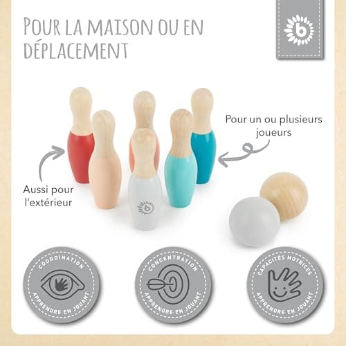 Bieco Mini Jeu de quilles pour Enfants en Bois | env. 10 cm | 8-PLG. Set de Bowling pour Enfants | Jouets d'extérieur | Jeux pour Enfants d'extérieur | Jeux de quilles Bowling Bebe Bowling Enfant
