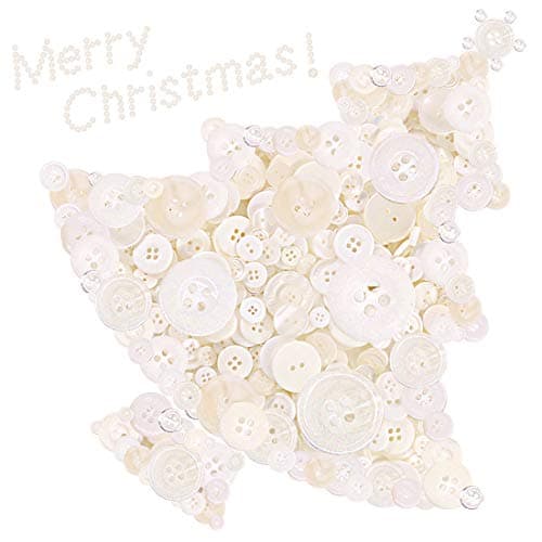 Swpeet Lot de 1 000 boutons de Noël ronds blancs à 2 et 4 trous en résine pour travaux manuels, décorations de Noël, projets d'art et d'artisanat, décoration de bricolage – Blanc