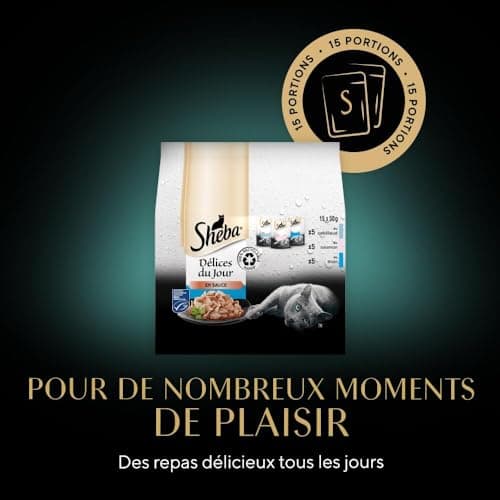 SHEBA Délices du Jour Sachets fraîcheur en sauce aux poissons pour chat 15x50g
