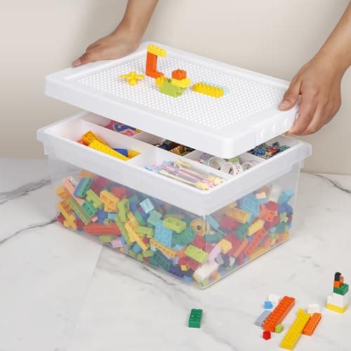 Greentainer Bacs de rangement avec couvercles pour boîte à jouets Lego Cube pour enfants, boîtes empilables en plastique avec plateau amovible, conteneurs d'artisanat pour blocs de construction,