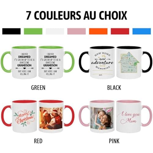 SECOGM Tasse Personnalisée Les 2 Côtés Avec Photo et Texte -Mug Personnalisé-Cadeau Fete Des Mere pour Maman Meilleur Ami Anniversaire-Polices et Couleurs Personnalisée-11Oz
