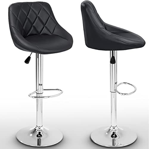 TRESKO Set de 2 tabourets de Bar Noir, Hauteur réglable et Rotation à 360° (60-80cm)