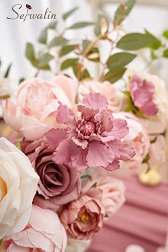 Serwalin Fleurs artificielles roses pour gâteau de mariage, fausses pivoines poudrées pour bouquets, centres de table, décoration d'intérieur, fête prénatale, fête prénatale, fleurs avec tiges
