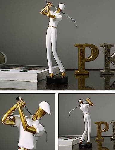 Amoy-Art Golfeur Figurine Statue Golf Arts Décor Moderne Cadeau Sculpture Maison Décoration Résine Blanc 24cm