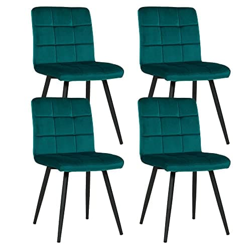 DUHOME Chaise Velours Salle à Manger Cuisine, Lot de 4 Scandinaves Chaise Tabouret Coiffeuse avec Dossier, Moderne Capitonnée Chaise Salon, Chambre à Coucher, Restaurant (Vert Foncé)