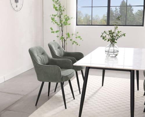 Wahson Chaise de Salle à Manger Classique Lot de 2 Chaise Salle a Manger avec Accoudoirs Chaise de Cuisine Moderne Pied Métal, Fauteuil Salle à Manger pour Restaurant, Vert