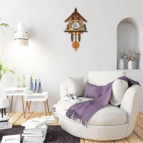 Mrisata Horloge à Coucou en Bois Traditionnelle avec Pendule en Bois Antique, Grande Horloge Murale Vintage pour Salon, Maison, Cuisine,Coucou d'oiseaux à l'heure,Pendule à Coucou de la Forêt