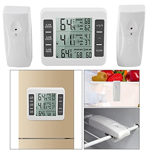 Thermomètre Congélateur sans Fil Thermomètre Numérique de Réfrigérateur avec Alarme Congelateur Thermomètre Frigo Intérieur Extérieur avec 2 Capteurs pour Cuisine et Maison